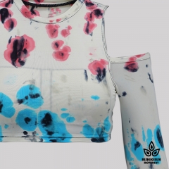 Tie Dye Round-Neck Stretchy Top with Exposed Shoulders