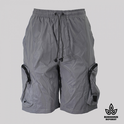 Silvery Grey Reflective Shorts with Functional Pockets