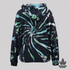 Sprial Tie-Dye Cotton Drawstring Hoody with Ribbed Cuffs