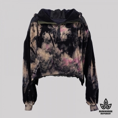 Tie-Dyed Cropped Cut Drawstring Hoody