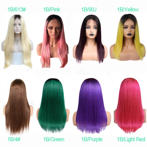 QueenWeaveHair Straight Human Hair Body Wave Ombre Hair Color Lace Wigs