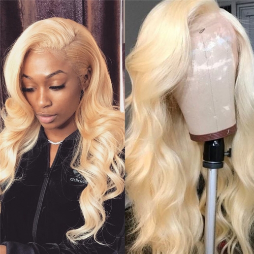 QueenWeaveHair Body Wave Human Hair #613 Color Lace Front Blonde Wig For Black Girl