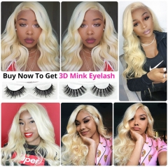 QueenWeaveHair #613 Color Body Wave Honey Blonde Pre Plucked 360 Lace Wig Human Hair