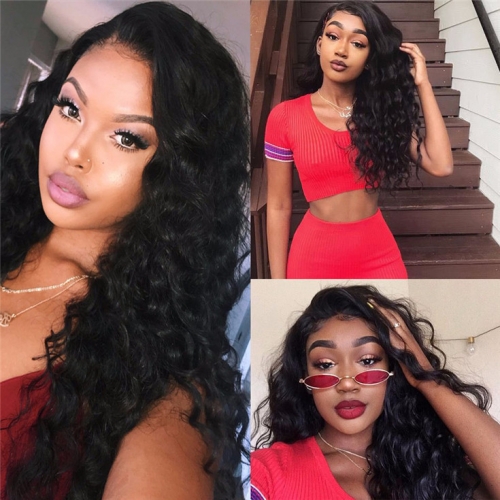 QueenWeaveHair Water Wave Wigs Human Hair HD Lace Front Wig With Baby Hair
