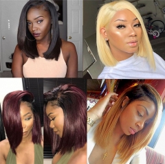 QueenWeaveHair Bob Wigs Lace Front Human Hair Wig With Middle Part
