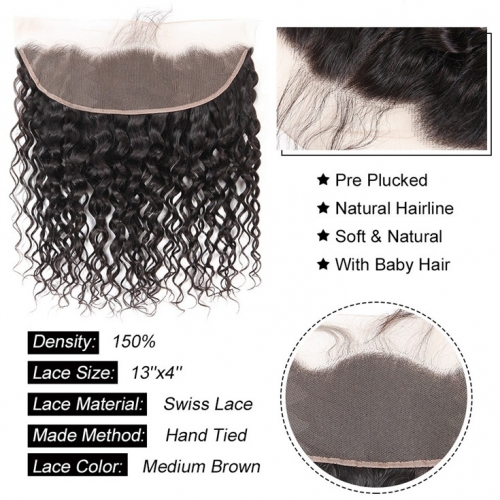 QueenWeaveHair Natural Color Deep Wave HD Film Lace Human Hair Lace Frontal