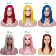 QueenWeaveHair Single Color Colored Bob Wigs Human Hair With Middle Part