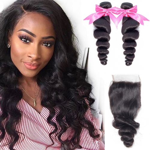 QueenWeaveHair Loose Wave 2 Bundles Of Brazilian Hair For Cheap Closure