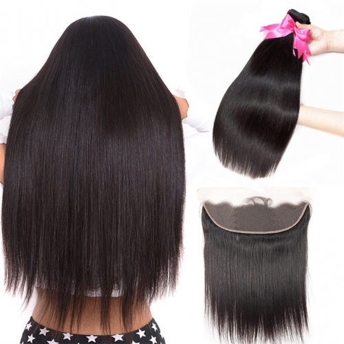 QueenWeaveHair 2 Bundles Straight Human Hair Bundles With Frontal Uk