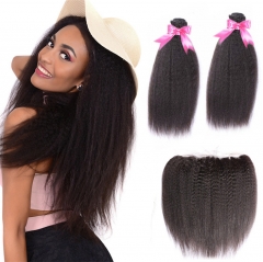 QueenWeaveHair 2 Bundles Best Kinky Straight Hair Extensions With Frontal