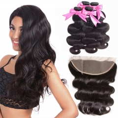 QueenWeaveHair 4 Bundles Body Wave Weave Hair With Frontal For Sale