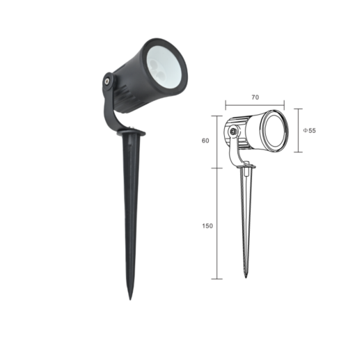 5W IP65 DOB LED Garden Spike Light with Single-Sided Aluminium Support