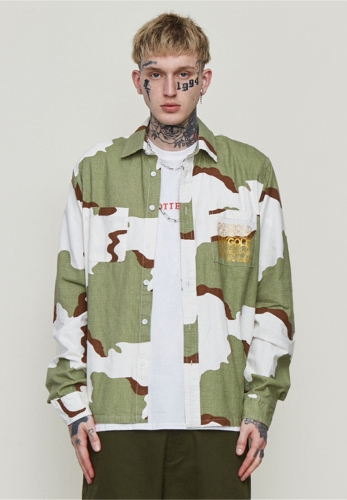 Camouflage lapels check shirt cardigan