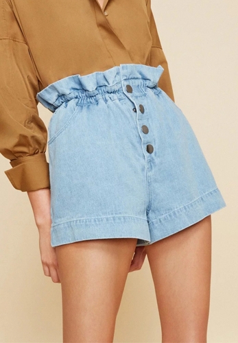 Ruffled high waist loose denim wide leg shorts 