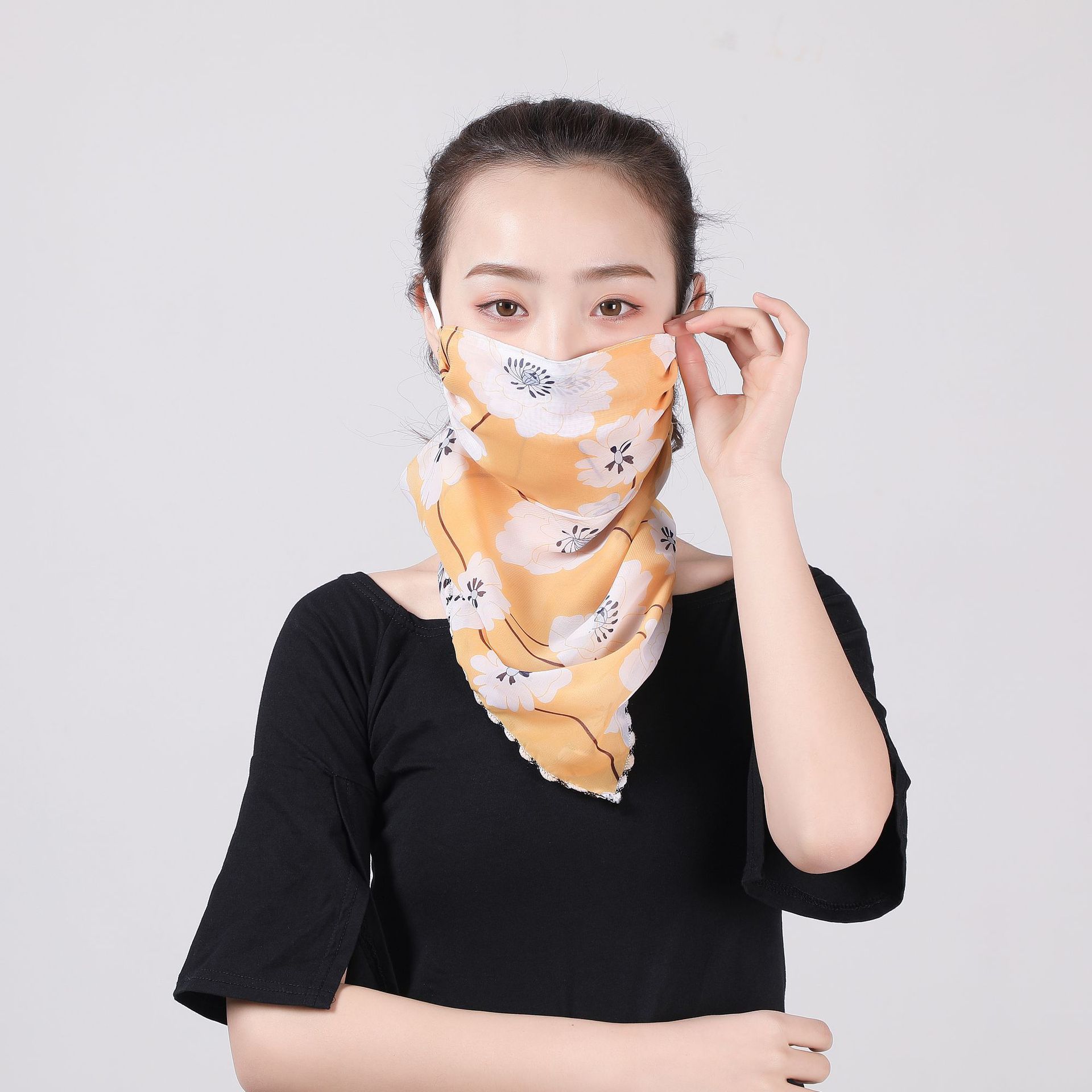 Printed Silk Scarf Face Mask Fashion Mask Sunburn Protection 4711