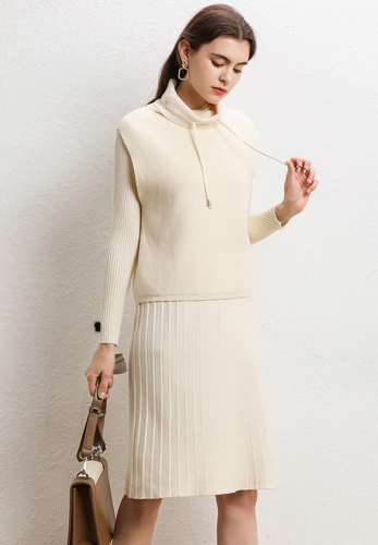 New fashion 2-piece knitted vest + dress sweater skirt