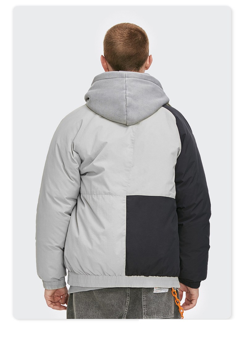 Contrasting color stitching Velcro zipper pockets warm down jacket