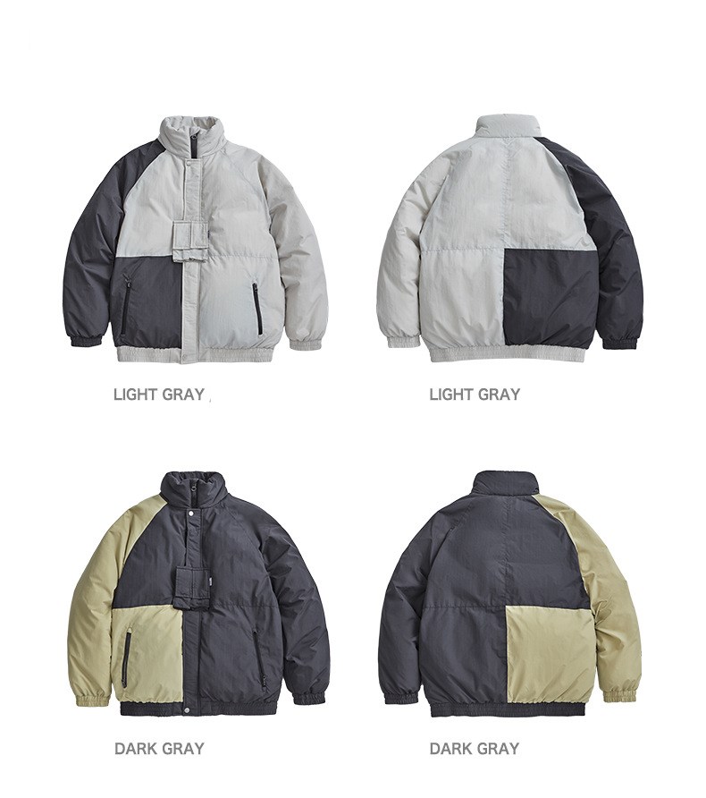 Contrasting color stitching Velcro zipper pockets warm down jacket