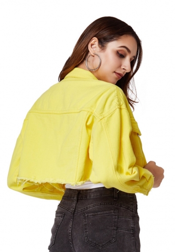 Yellow loose ladies short denim jacket