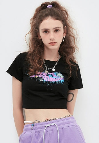 2021 spring & summer new crop sexy  foamed printed letter T-shirt
