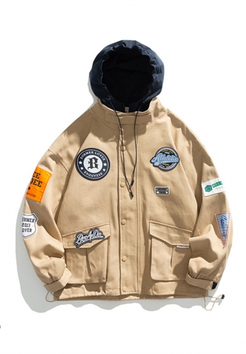 2022 New Spring Hooded badge jacket men's pilot jacket