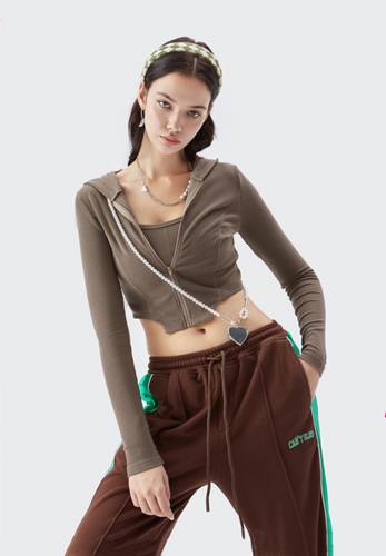 2021 autumn/winter new retro two-piece set with drawstring knit cardigan spice girl set
