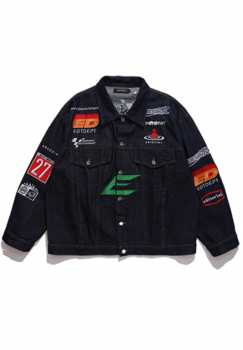 2021 Winter New National Clothing Loose Letter Embroidered Denim Jacket