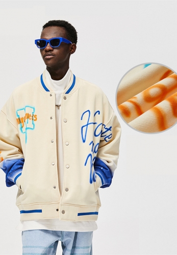 400g polar fleece graffiti inkjet baseball uniform hit color childlike print jacket