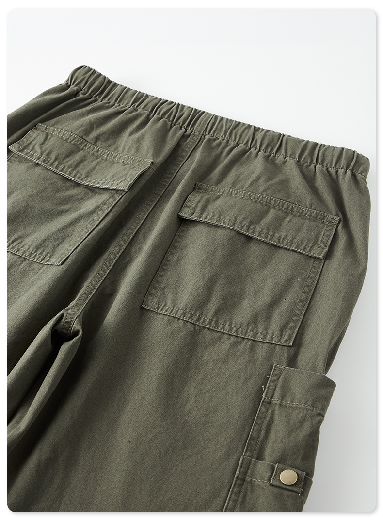 Vintage Washed Multi-pocket Crinkled Cargo Pants,Pants & Shorts