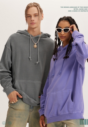 Washed hooded sweater retro high street fashion hoodie