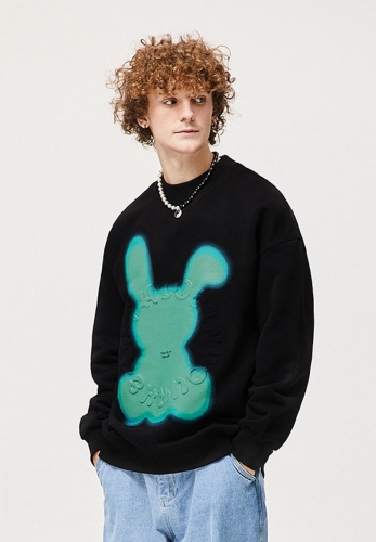 400g Fleece Abstract Rabbit Embossed Sweatshirt