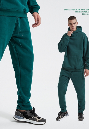 2022 new fleece solid color elastic men's sports pants