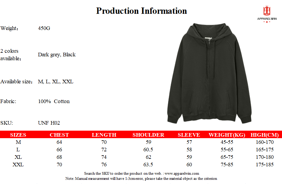 Cotton jacket Size Chart – Branded Originals