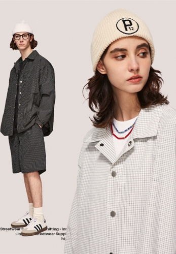 Wrinkled plaid jacket coat seersucker outdoor windproof top