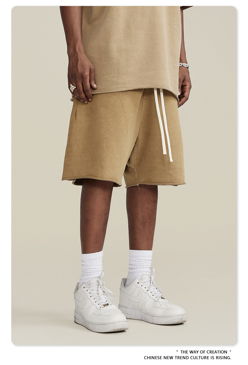 Men's High-Waisted Wide-Leg Wash Denim Shorts
