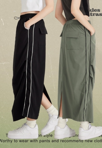 Spring and summer American side slit woven long skirt