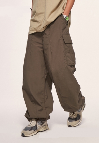 Fine Check Loose Cargo Pants Wide Leg