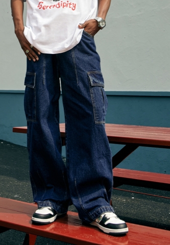 Retro Contrasting Denim Straight Leg Pants