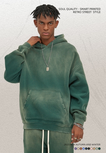 350G spray-dyed vintage fleece hoodie