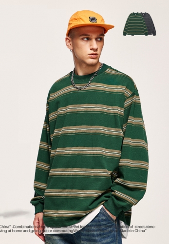 Classic Japanese retro striped long-sleeved T-shirt