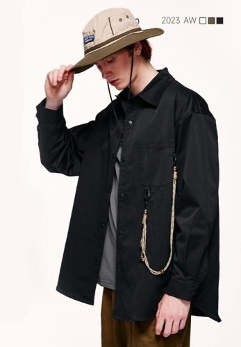 Rope button solid color work shirt