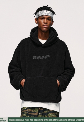 Rice velvet short silhouette hooded sweatshirt