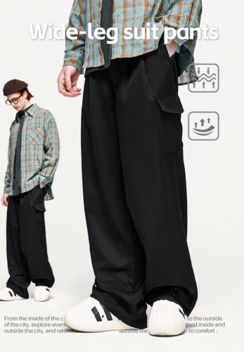 Twill drape double pleated outdoor suit trousers