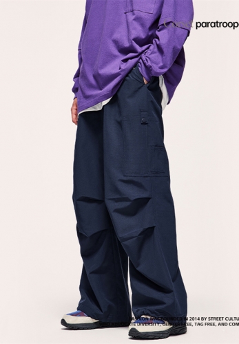 Corded waistband wide-leg paratrooper pants