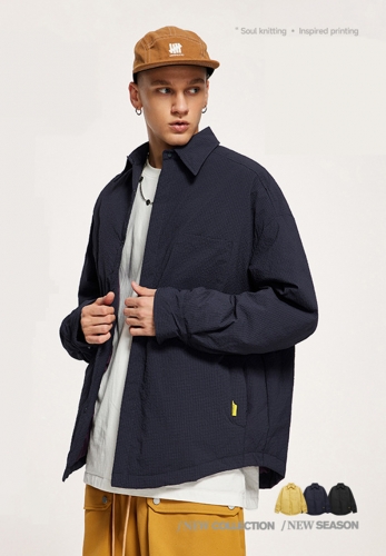 Seersucker shirt fabric down jacket