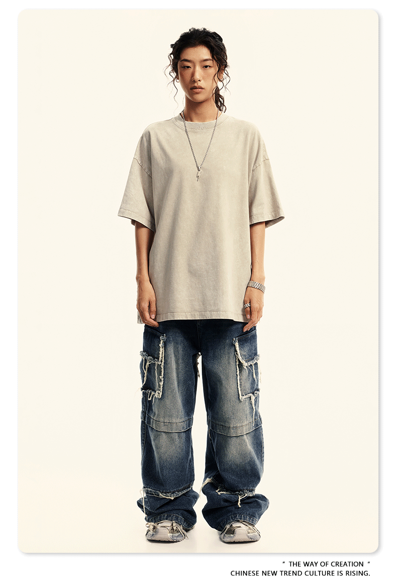 315G Heavyweigh Brushed Batik Washed Retro T shirt T shirt Polo