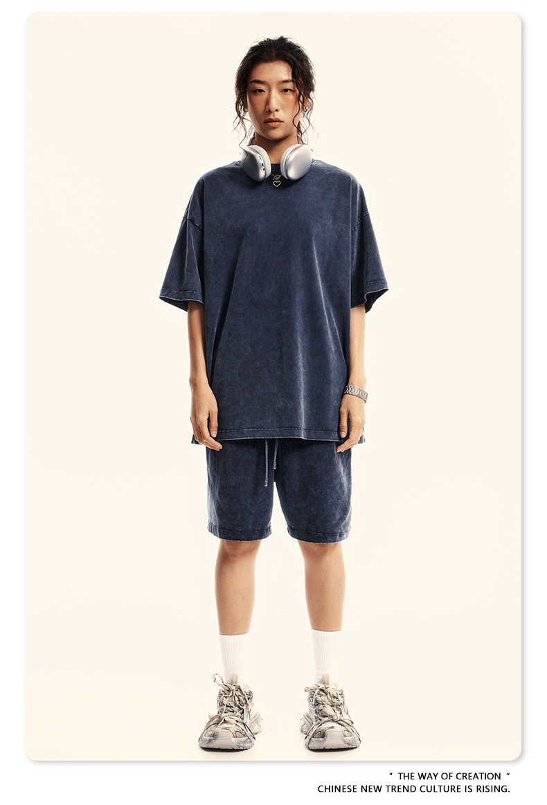 315G Heavyweigh Brushed Batik Washed Retro T shirt T shirt Polo