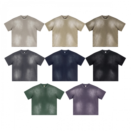 310G retro washed, distressed, spray-dyed gradient T-shirt,T