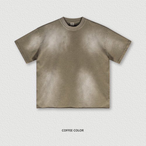 310G retro washed, distressed, spray-dyed gradient T-shirt,T