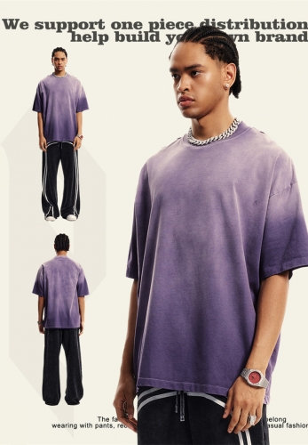 250G vintage washed gradient T shirt